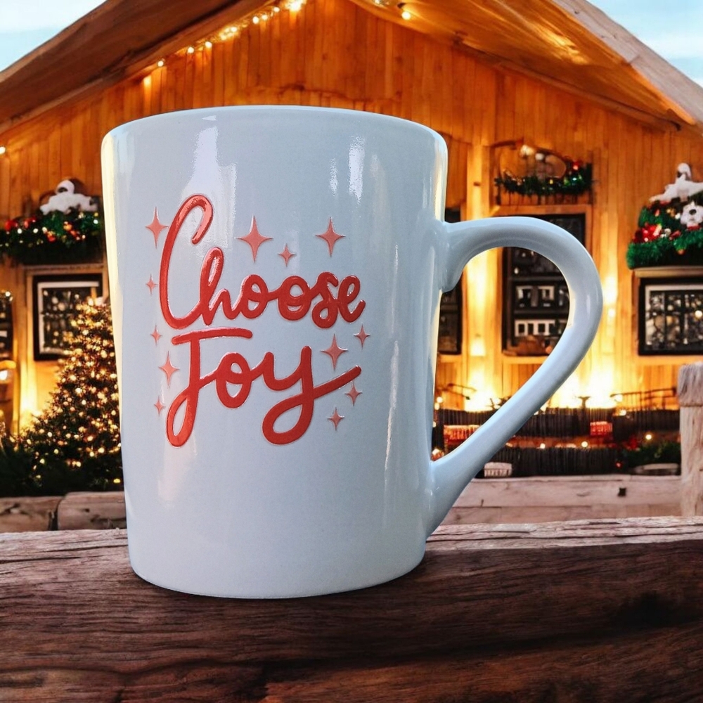 White Coffee Mug with Hand Crafted Red Script